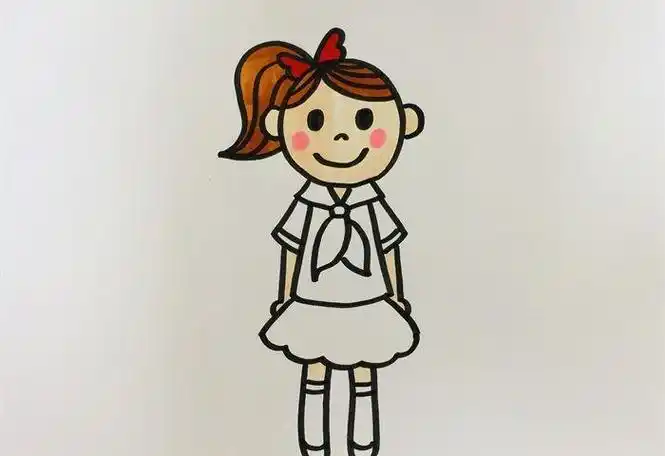红领巾小学生卡通图片画人物的简笔画女孩动漫飘扬的红领巾儿童画一笔