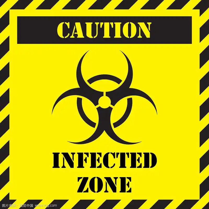 黄色是感染区标志,请注意