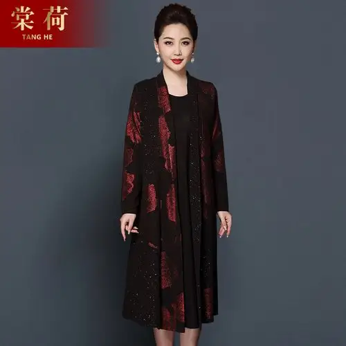 婚礼妈妈装平时可穿的两件套连衣裙加肥加大码喜婆婆套装礼服婚宴