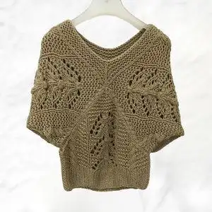 手工棒针编织镂空短袖v领甜美女装 韩版春秋冬季蝙蝠衫纯色女毛侣