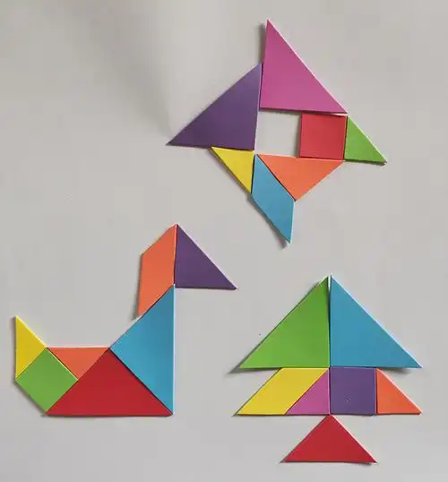 贴纸7组49个七巧板贴画拼图几何图形启蒙认识小学生贴纸