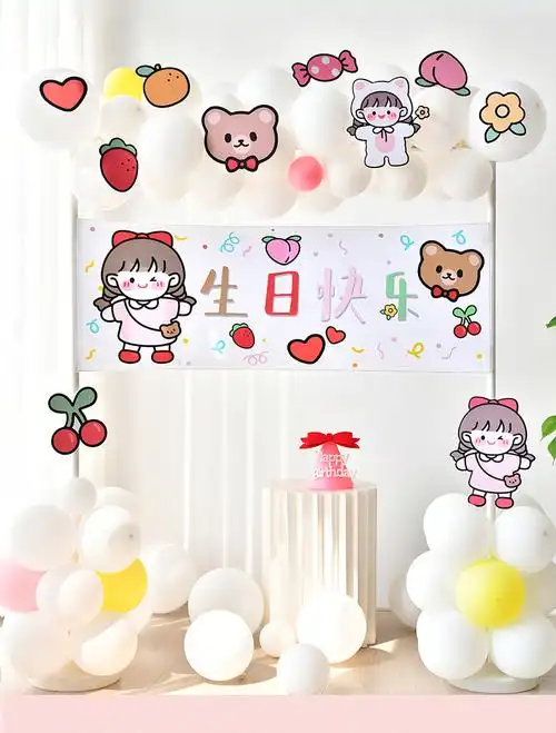 ins网红女孩2儿童宝宝3周岁生日装饰场景布置气球派对kt板背景墙513