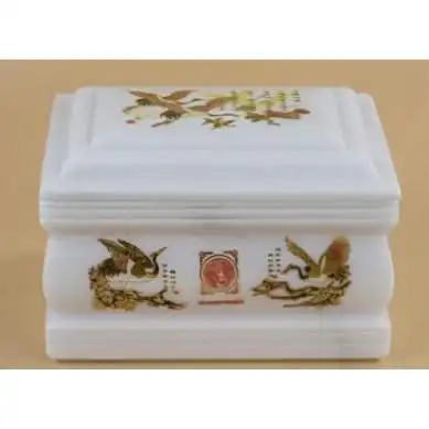天然汉白玉整石挖空骨灰盒 彩绘盒西班牙盒