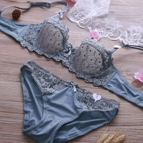 欧美半杯超薄无海绵文胸套装薄款聚拢性感蕾丝女士内衣 透气舒适