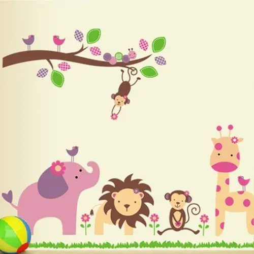 儿童房装饰动物王国自粘墙纸贴画宝宝卧室幼儿园卡通漫画壁纸墙贴
