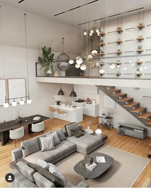 灰色系装修配色复式楼房装修设计