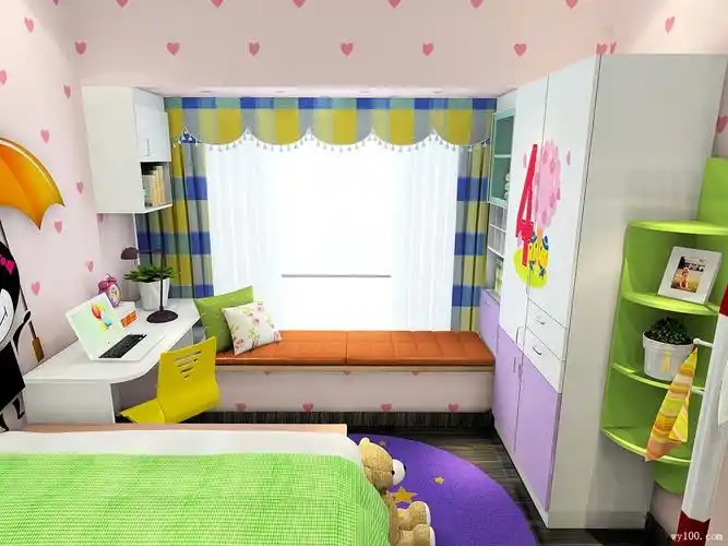 飘窗衣柜儿童房效果图 9平有效利用空间