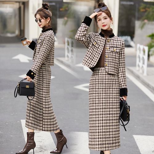 小香风套装连衣裙2023新款女秋冬爆款高级品牌格子两件套裙
