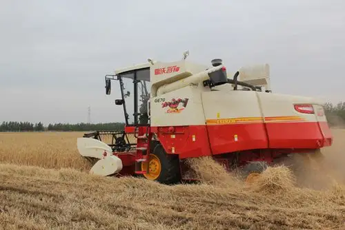 装有雷沃动力国三发动机的雷沃谷神收割机正在作业