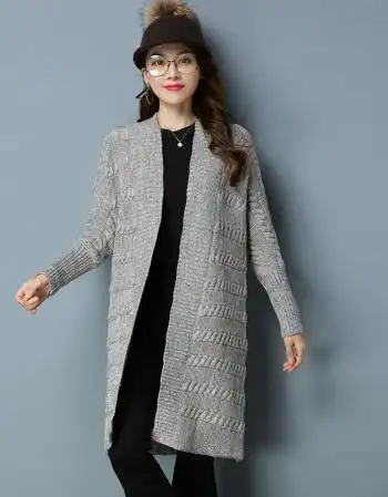 2018春款麻花粗线毛衣外套开衫女宽松粗毛线棒针织衫韩版中长款 灰色