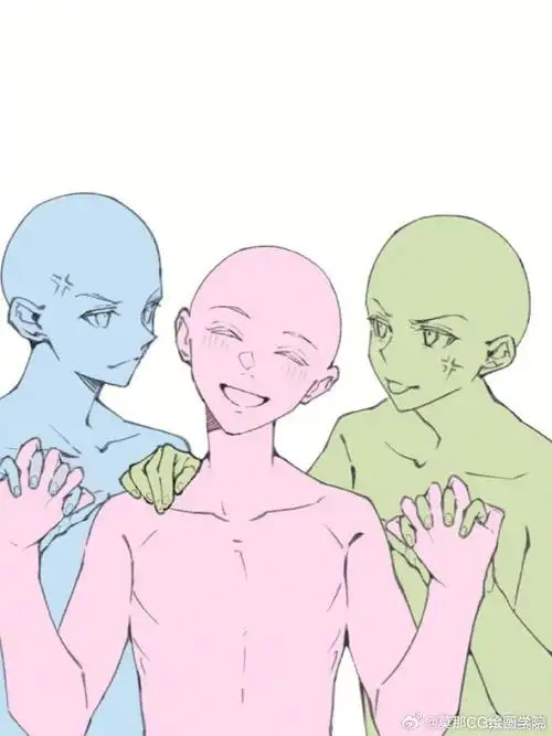 绘画超话#绘画参考##绘画素材#三人互动参考动作