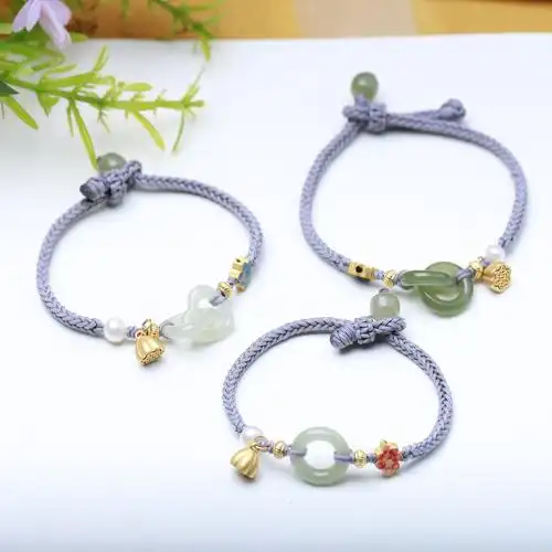 和田玉环环相扣手链心心相印手绳女手工编织设计手链闺蜜编绳礼物