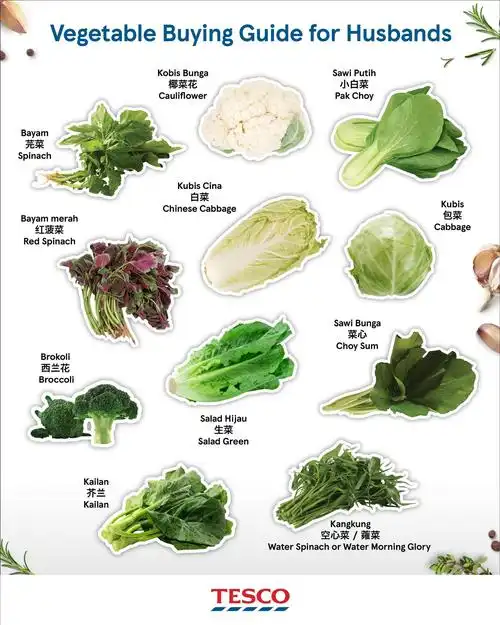 tesco教导大马男士如何分辨蔬菜和鱼肉种类附有中文英文马来文名称