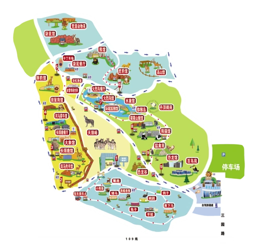 动物园最新游览地图,(自驾游车辆请在动物园自驾游通道检票入园)注
