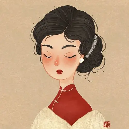 国风复古头像 插画 旗袍 民国风