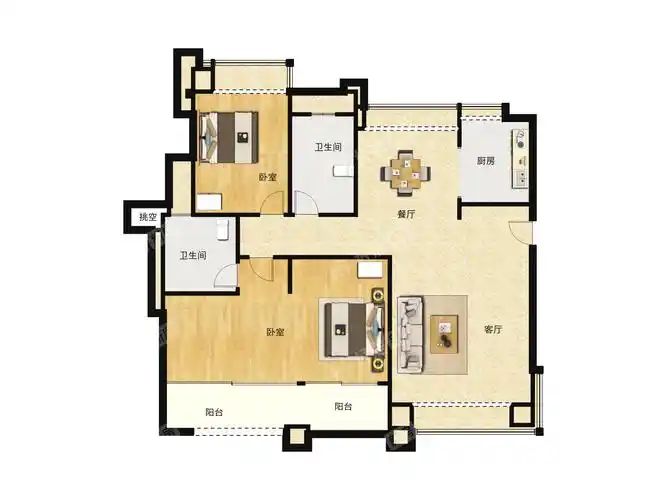 中骏天璟楼盘-2室户-户型图