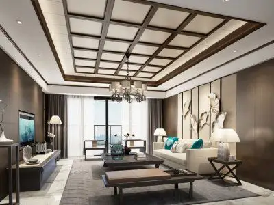 武峰中式客厅集成吊顶装修效果图