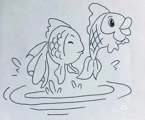 笔画鱼跳出水面时的简笔画跳出水面的鱼怎么画简笔画鱼在水面游简笔画