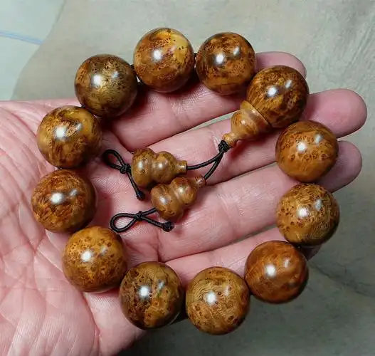 麻梨疙瘩手串佛珠黄料鬼影超级满花cm收藏品佛珠