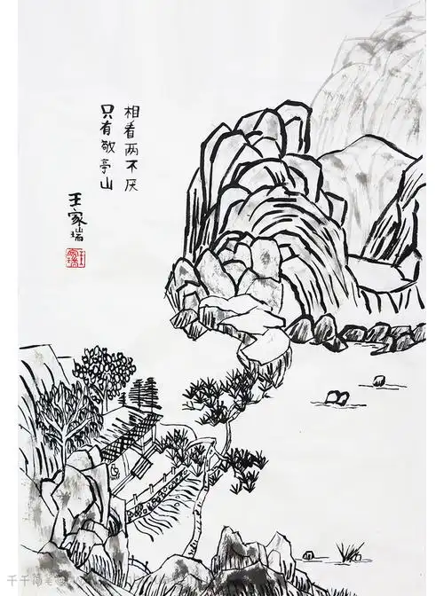 儿童画银奖作品独坐敬亭山彩色儿童画