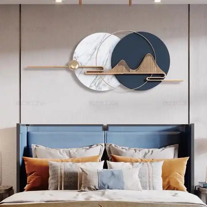 新中式铁艺金属壁饰客厅沙发背景墙卧室床头圆形挂件创意轻奢简约