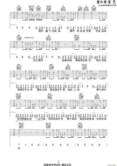 那个男孩(吉他六线谱)_简谱_搜谱网