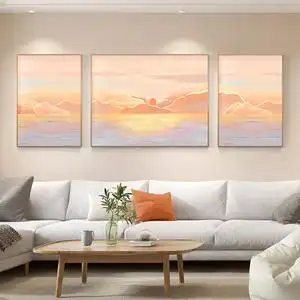 日出客厅装饰画北欧ins风三联画现代简约壁画大气轻奢背景墙挂画