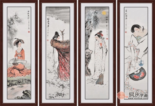 欣赏覃日群经典仕女图作品《四大美女》