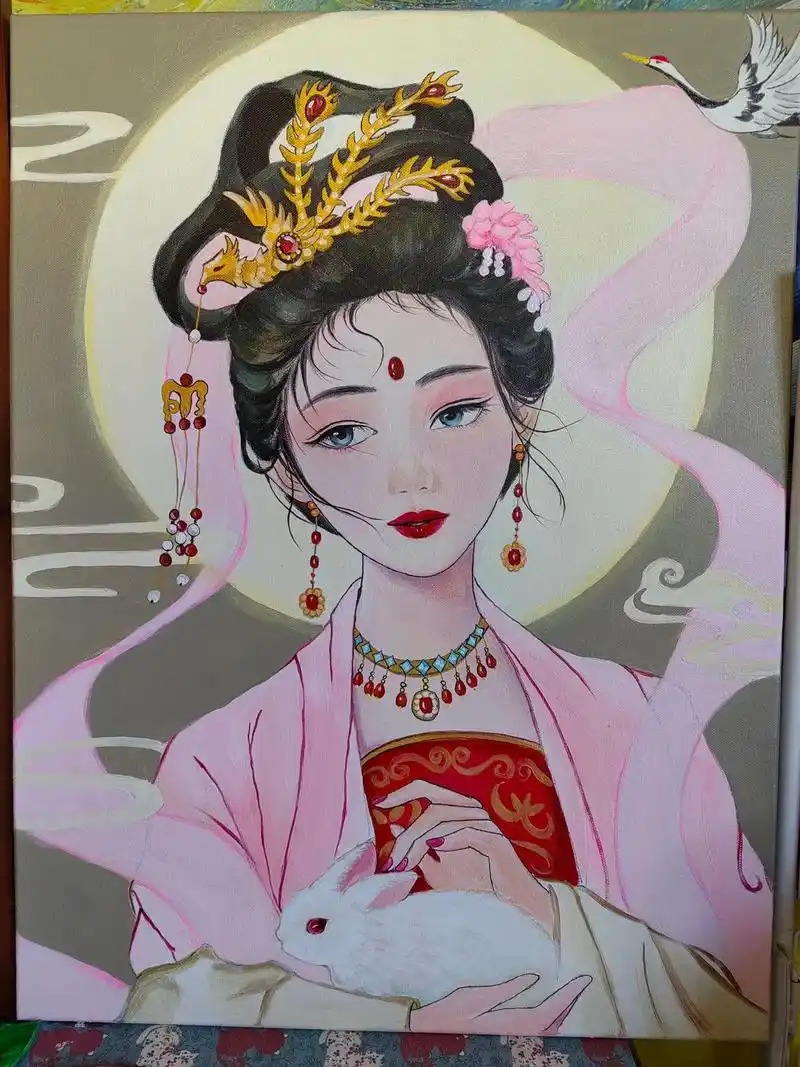 古风人物丙烯绘画之嫦娥#纯手绘 #画个画吧 - 抖音