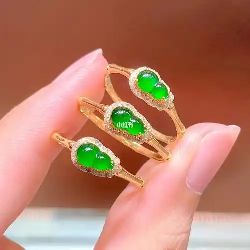 18k金天然满钻葫芦戒指