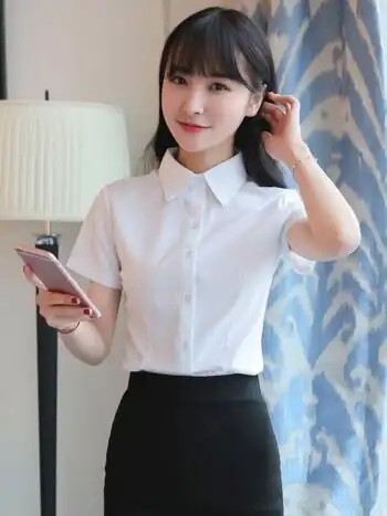 拉些贝尔专柜小个子白衬衫女短袖上衣夏季职业女装银行面试上班工作服
