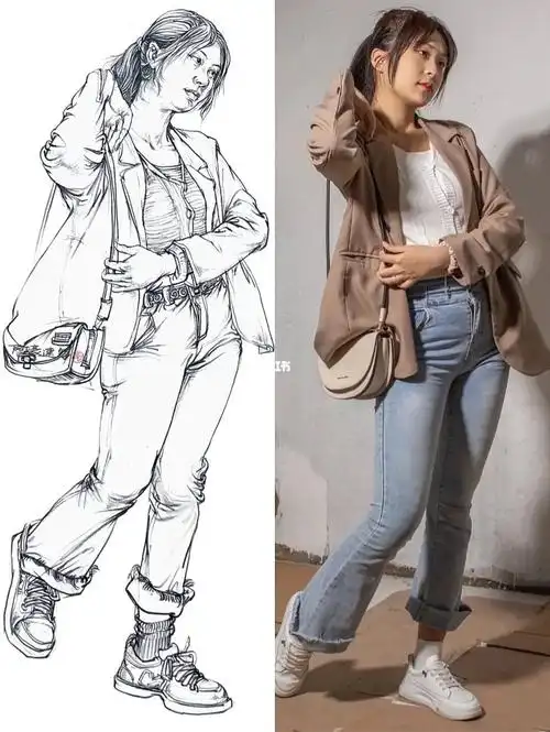 速写单人照片对照