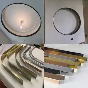 不锈钢钛金圆弧包边背景墙整圆装饰 客厅吊顶4/1弧形u型槽收边条