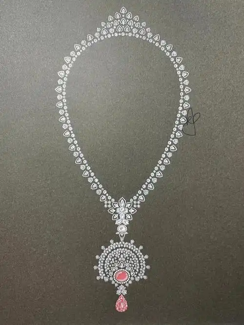 chaumet摩根石钻石项链珠宝手绘临摹