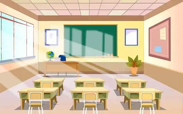 教室桌子场景 png素材卡通青春校园插画