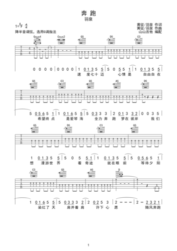 奔跑-羽泉f#调六线吉他谱-虫虫吉他谱免费下载