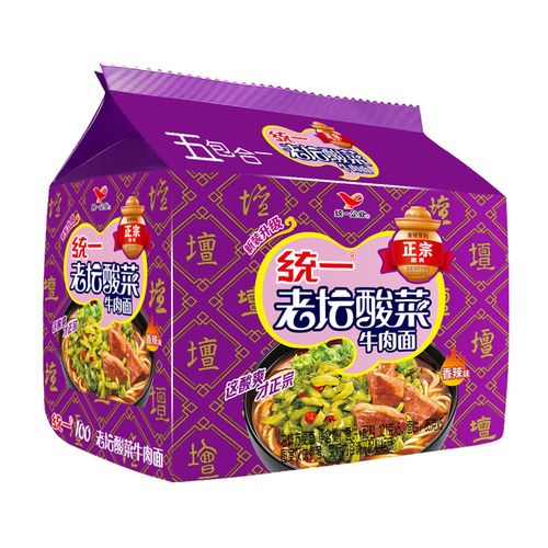 统一老坛酸菜牛肉面香辣味五连包121克5包组