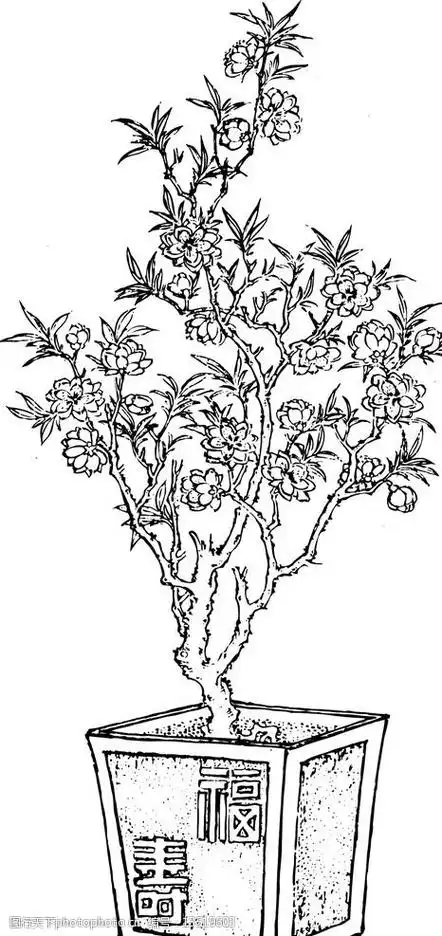 桃花盆景桃树矢量图片