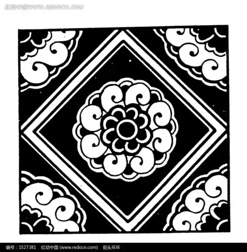 中国古典图案-花朵和卷曲纹构成的方形图案