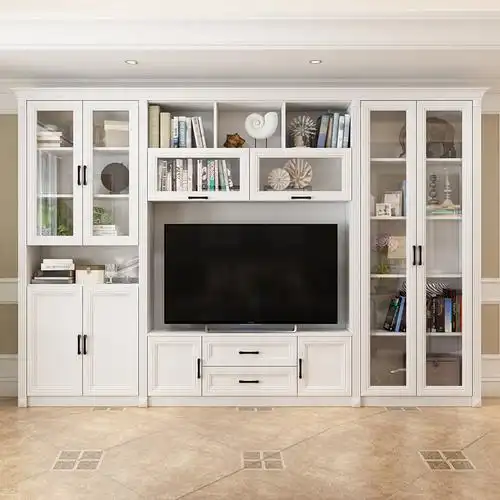 客厅电视柜一体组合墙柜背景墙电视机柜卧室书柜满墙实木定制欧式