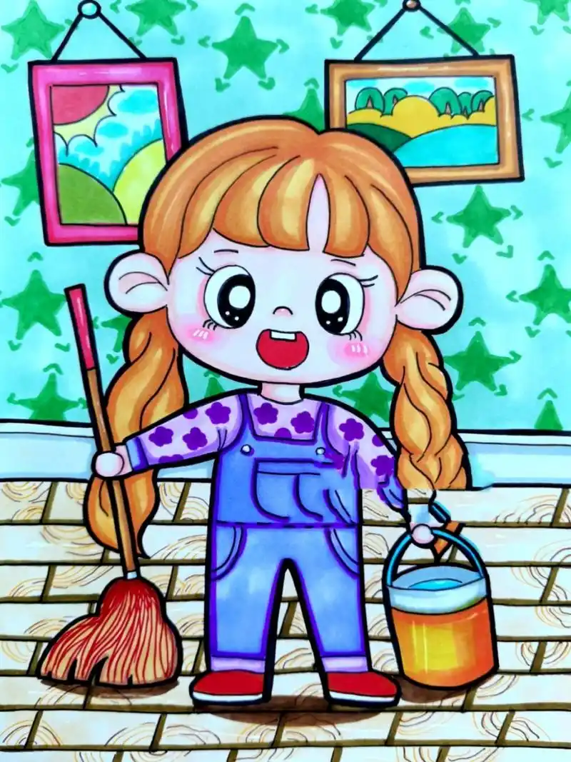 儿童画|《五一劳动节》|附线稿图|附过程图 93多乐绘马克笔绘画完成