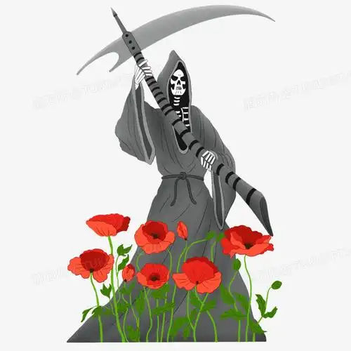 手绘死神与罂粟花创意插画元素