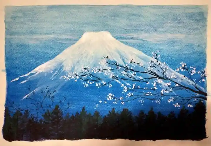 富士山水彩画图片富士山水彩笔画
