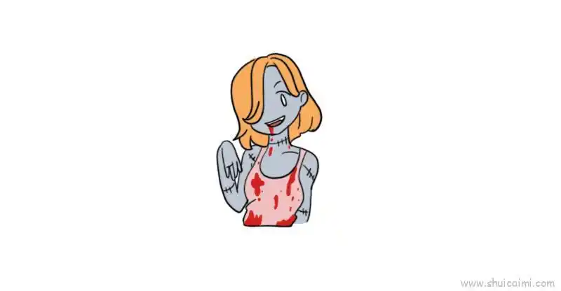 恐怖女丧尸儿童画怎么画 恐怖女丧尸简笔画简单