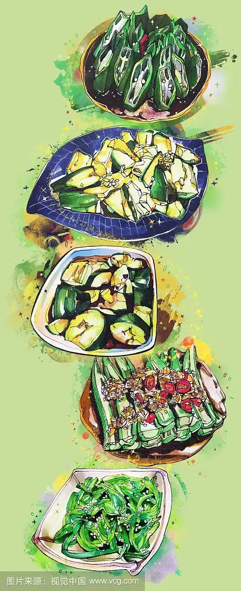 马克笔美食手绘插画  健康蔬菜绿色食品 竖版海报 五菜