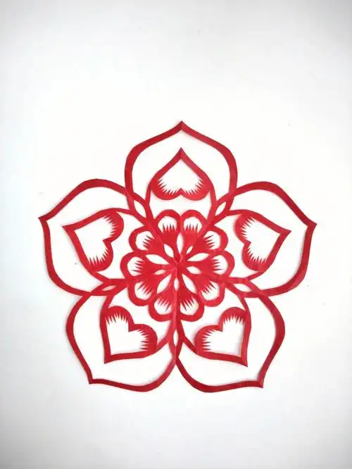 原创五角折剪纸窗花教程分享七夕快乐