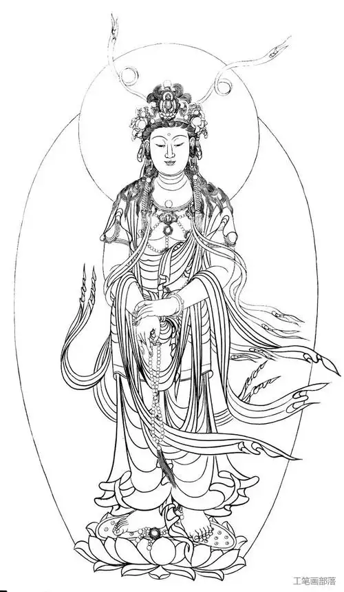 素材 | 一组工笔画白描佛像观音菩萨底稿35图!