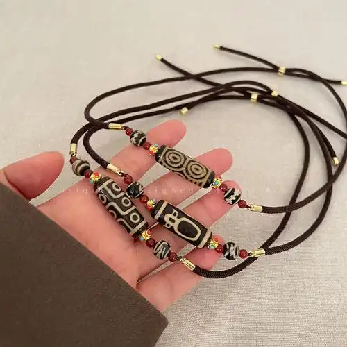 民族风藏式九眼天珠项链女设计感情侣配饰新中式复古毛衣链男