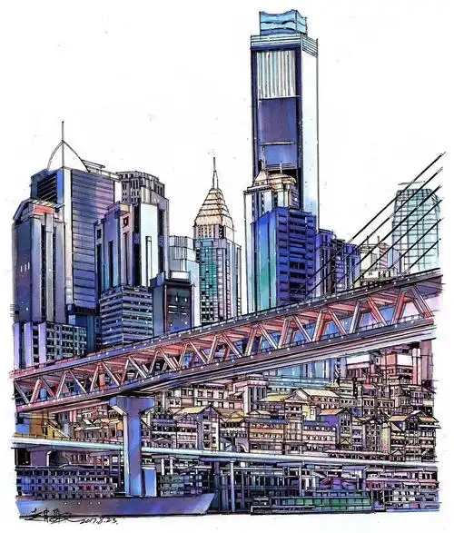 马克笔他把绚烂的城市表现得淋漓尽致