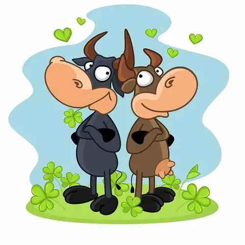 母牛,公牛,站立,对视,林间空地_高清图片_全景视觉